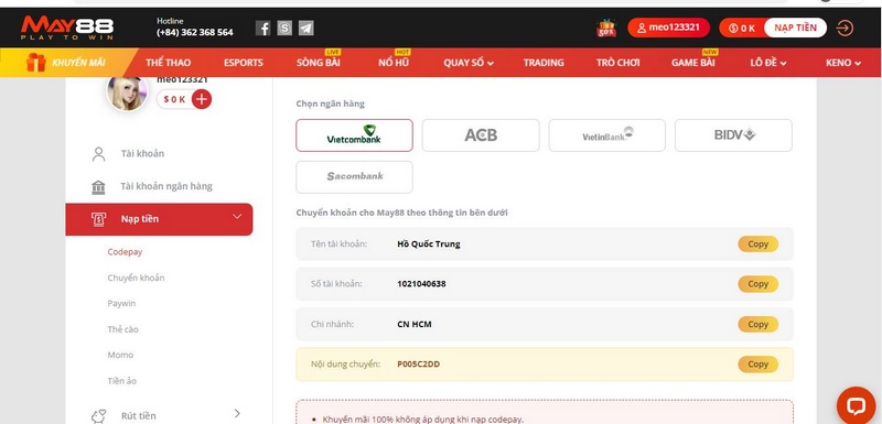 Lưu ý cần nắm rõ khi thực hiện nạp tiền MAY88 để tránh sự cố phát sinh